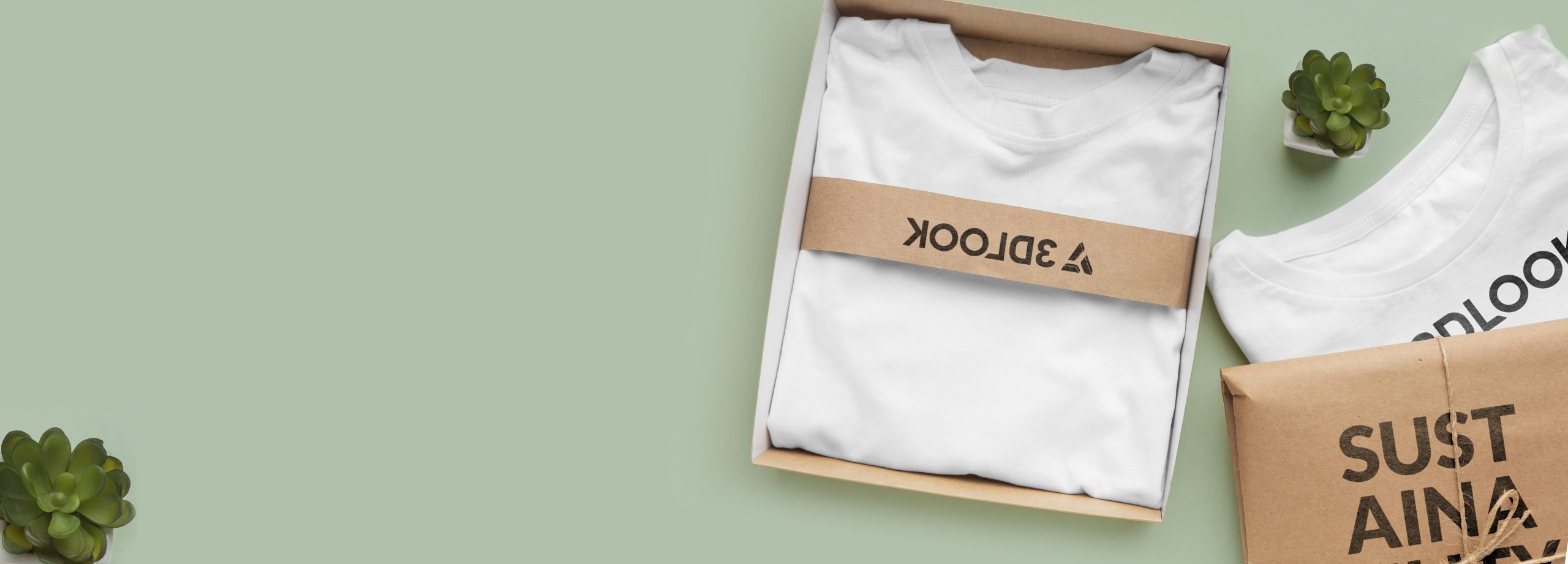 A white shirt in a box with a mission statement.
