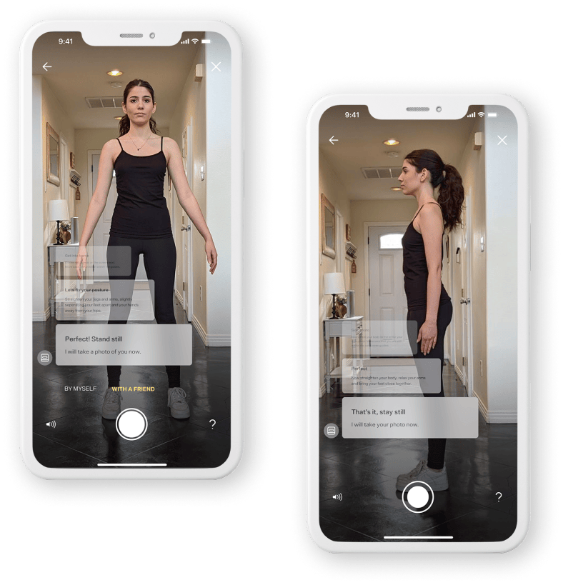 Two iPhones displaying a woman in a black tank top for YourFit SEO keywords.