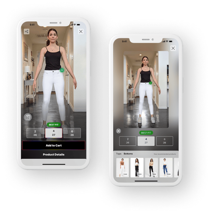 Two YourFit smartphones displaying a woman walking on a treadmill.