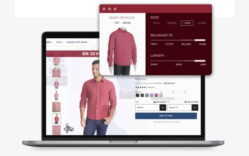 A laptop with a red shirt displayed on the screen, suitable for eCommerce and virtual fitting room purposes.