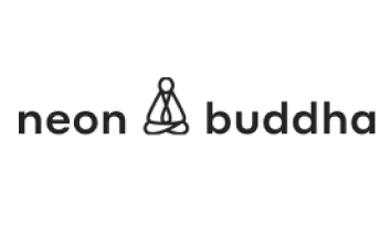 Neon Buddha logo on a white Homepage.