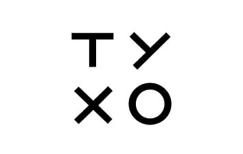 A black and white logo with the title 'ty xo' for a website.