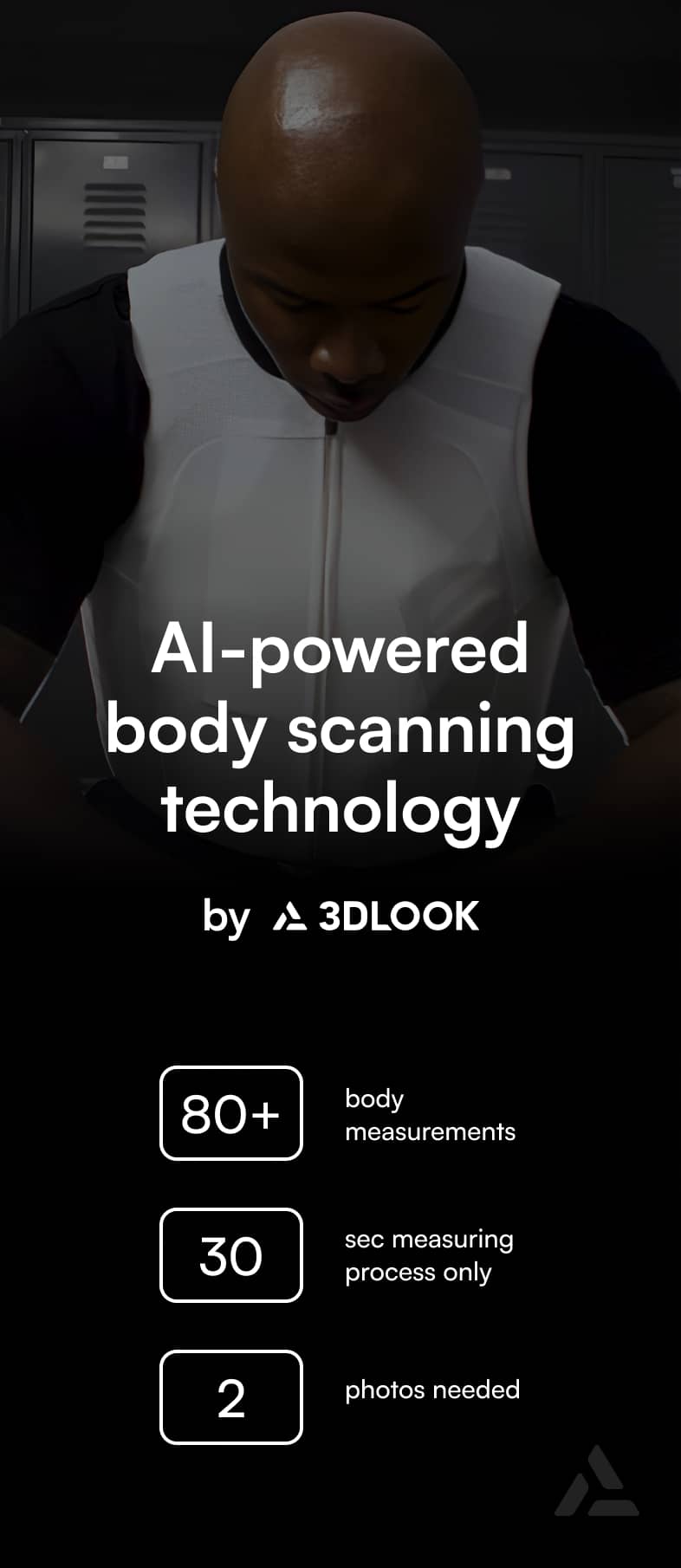 Man undergoing AI-powered mobile body scanning using 3DLook technology for Body Armor by Safariland Group.