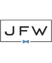 The image shows the logo of jfw, which consists of the letters "jfw" in upper case with a bow tie graphic under the letter "f" after a pricing redesign.