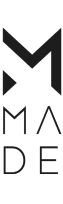 Redesign of black and white graphic of the letters "made" arranged vertically in a modern, stylized font.