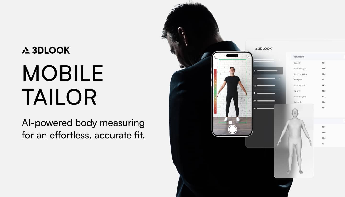 3DLook Mobile Tailor: An AI-powered body measuring solution for precise body measurements using a smartphone for an accurate fit.