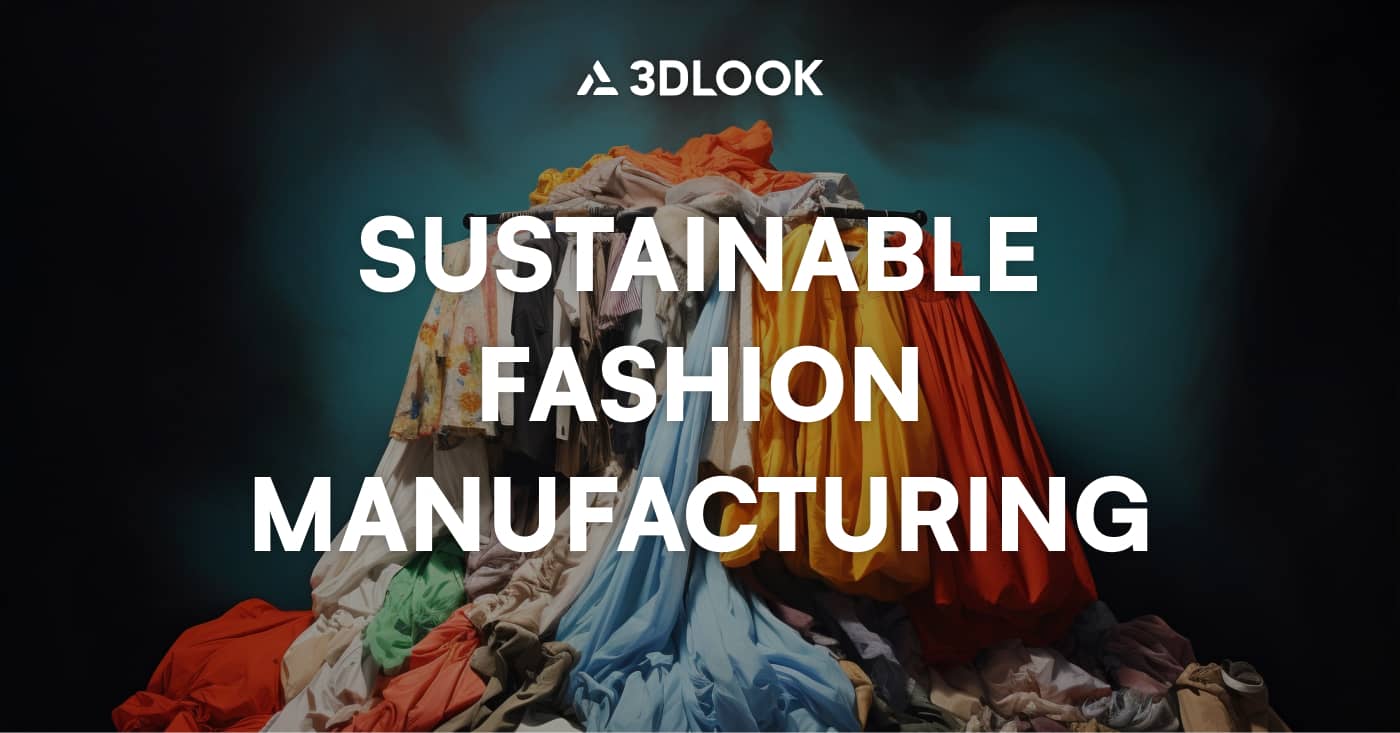 A large pile of colorful clothing with the text "sustainable fashion" and the logo of 3dlook at the top against a dark background.