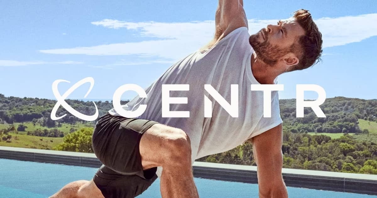 Person performing a stretching exercise by a poolside with greenery in the background. The word "CENTR" is displayed prominently over the image, embodying the latest Fitness Technology Trends.