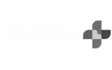 Healthyr logo with a cross symbol incorporating four shades of grey to the right of the text, emphasizing health and fitness.
