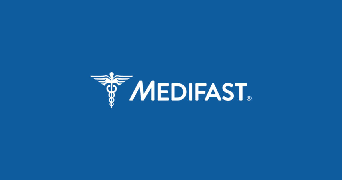 The image shows the Medifast logo, featuring a caduceus symbol and the text "MEDIFAST" in white on a blue background, exemplifying its standing as one of 2024's Top Health Tech Companies.