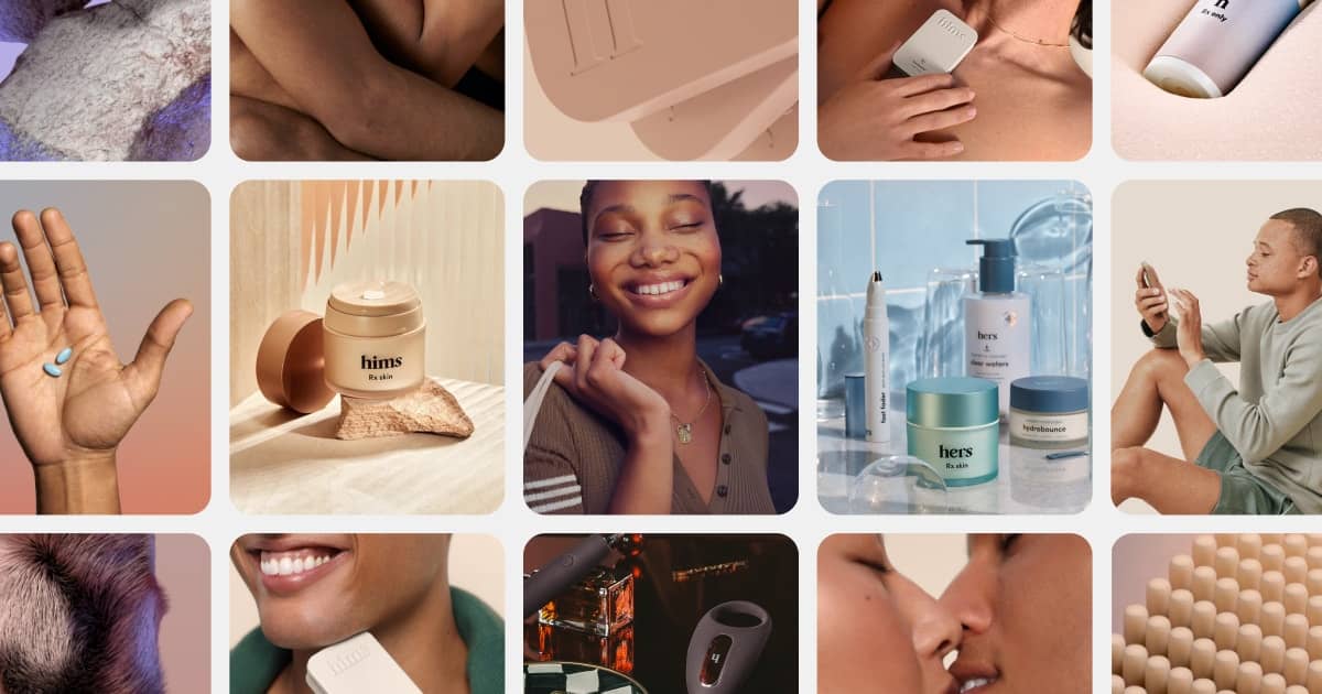 A collage featuring various health and wellness products such as a pill, skincare items, and people using them, including both men and women in different settings, showcasing the innovative strides of Health Tech Companies shaping the future of healthcare.