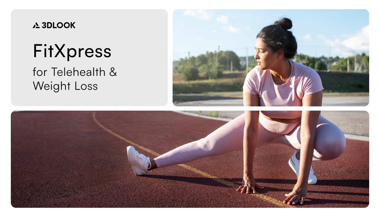 A woman in athletic wear stretches on a track with text next to her reading 