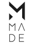 Black and white logo with the word "MADE" arranged vertically beneath a stylized "M," representing our AI-Powered Body Measuring Solution.