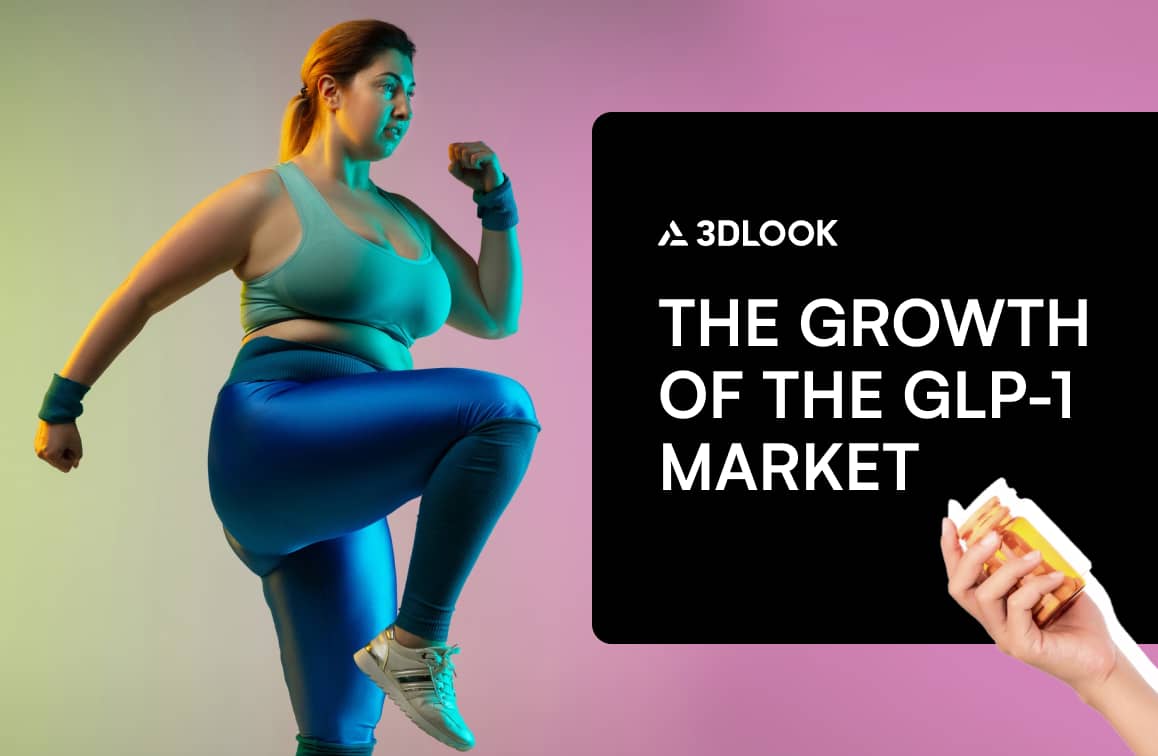 A person in workout attire exercises next to text reading "The Growth of the GLP-1 Market," highlighting the booming healthcare industries, with an image showing a hand holding weight loss drugs.