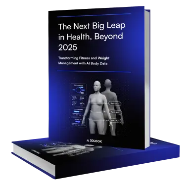 A sleek 3D-rendered Ebook titled "The Next Big Leap in Health, Beyond 2025" explores fitness and weight management using AI body data. Its cover showcases a futuristic human model with data points, marking a striking redesign for 2024.