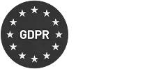 GDPR logo with white stars in a circle around the text "GDPR" next to the white IBM logo on a black background.