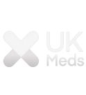 Grey and white UK Meds logo featuring two overlapping capsule shapes forming an "X" next to the text "UK Meds" on a light background.